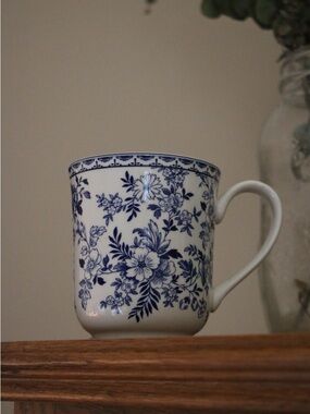Johnson Brothers White Mug with Blue Floral Pattern